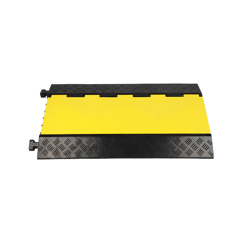 Heavy-Duty 2-Channel Cable Protector Ramp, Traffic Wire Cover, Yellow and Black, Non-Slip Surface, Modular Interlock